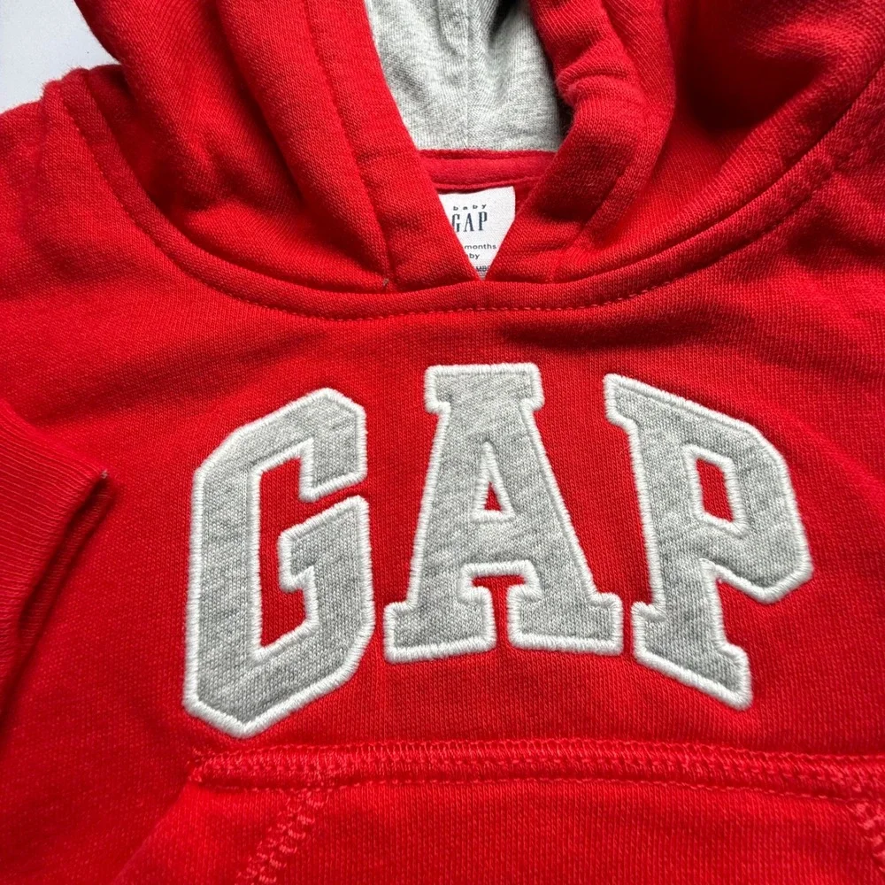 GAP Baby 6-12 Months Red Logo Fleece Hoodie Jogger Sweat‎ Set Outfit Cotton